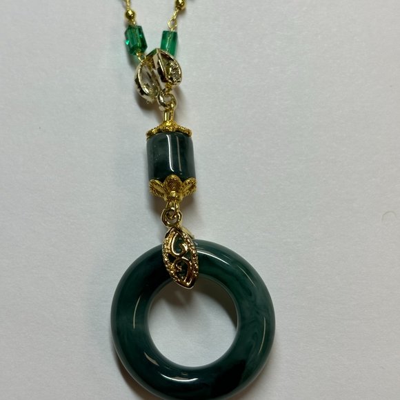 Silver Praying Jade and Gold Energy Links Pendant Necklace - Picture 4 of 12